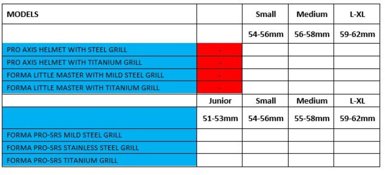 Dyffryn Cricket Club - Little Master - Titanium Grill - Size Guide