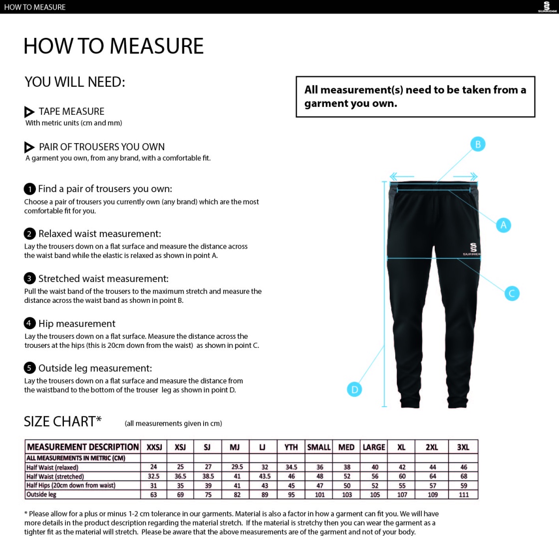 Dyffryn Cricket Club - Dual Skinny Pant - Size Guide